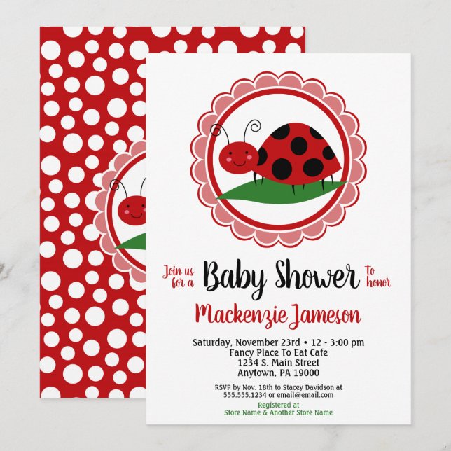Ladybug Girls Baby shower Invitation (Devant / Derrière)