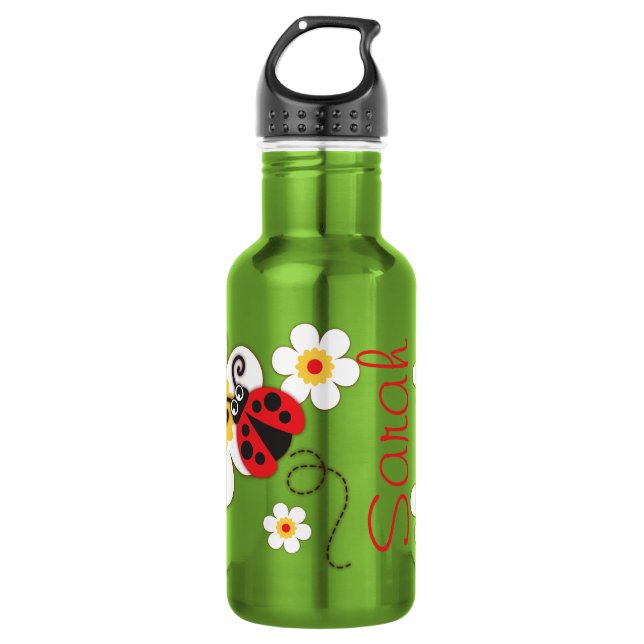 Ladybug girls name red yellow drinks bottle (Front)