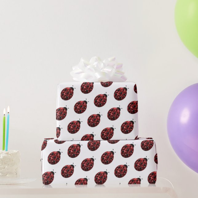 Ladybug glitter sparkles red pattern on white Gift Wrapping Paper (Party Gifts)