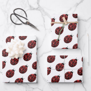 Ladybug glitter sparkles red pattern on white Gift Wrapping Paper Sheet