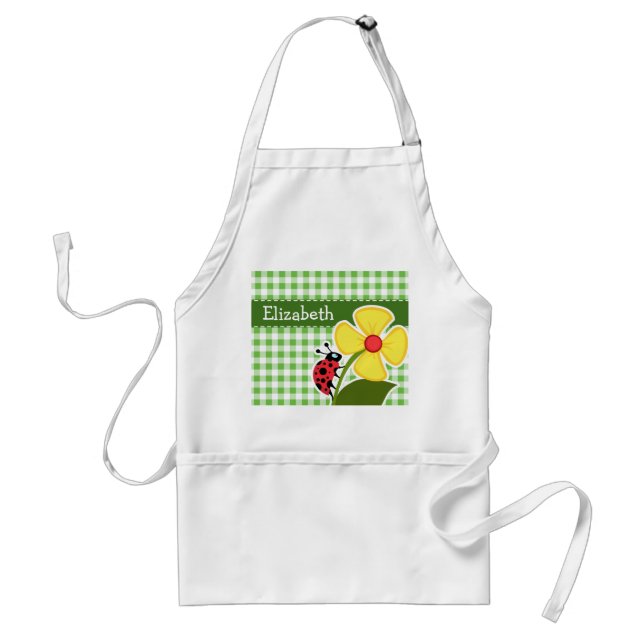 Ladybug; Green Chequered; Gingham Standard Apron (Front)