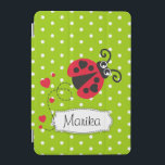 Ladybug green red polka flower art name ipad cover<br><div class="desc">Cute girls flying ladybug / ladybird ipad cover with in red with hearts on a green and white polka flower background,  personalise with your name. Currently reads Marika. Uniquely designed by Sarah Trett.</div>