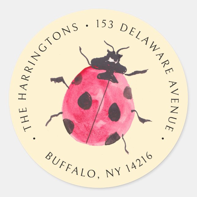 Ladybug Hand-Drawn Buttercream Return Address Classic Round Sticker (Front)