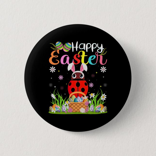 Ladybug Happy Easter Egg Hunt Bunny Ear Ladybug Ea 2 Inch Round Button (Front)