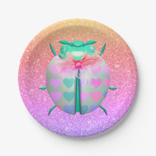 Ladybug heart pattern cute glitter gradient girly paper plate