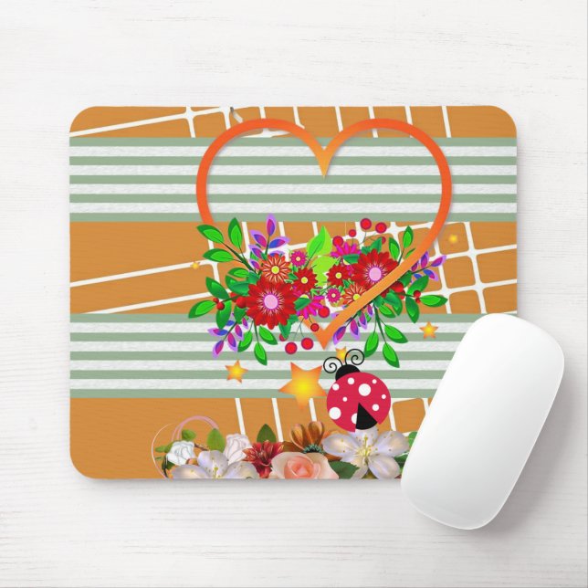 Ladybug Hearts Floral Souris Pad! Tapis de souris (Avec souris)