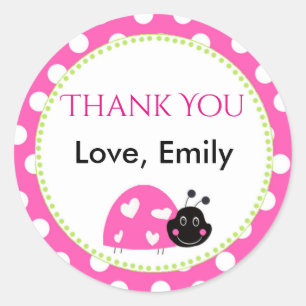 Ladybug Hot Pink Green Gift Favour Label Polka