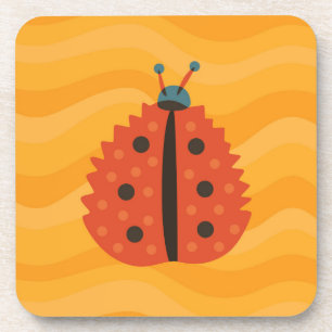 Ladybug In Fall - Orange Yellow Geometric Art Coaster