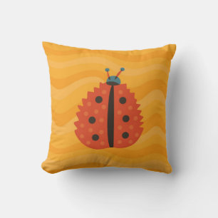 Ladybug In Fall - Orange Yellow Geometric Art Throw Pillow