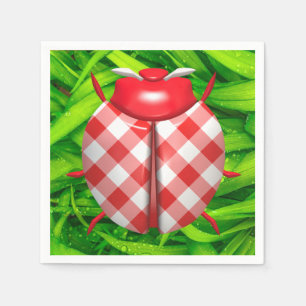 Ladybug in green grass red gingham check cute napkin