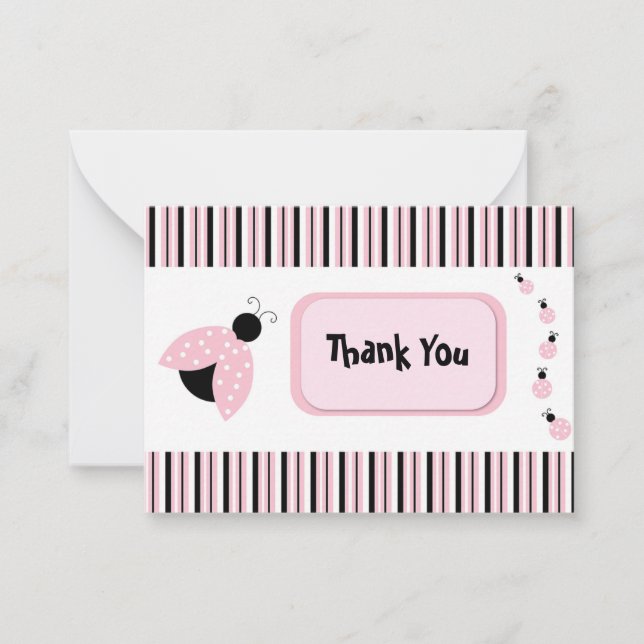 Ladybug In Pink Thank You Card (Front)
