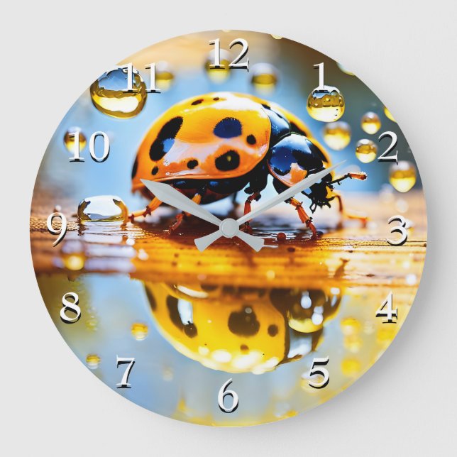 Ladybug in rain large clock (Front)