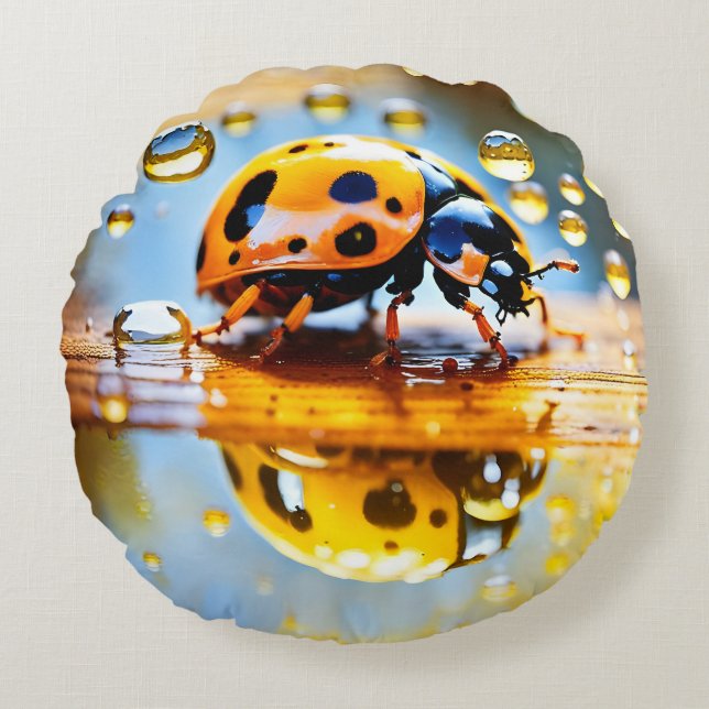 Ladybug in rain Throw Pillow (Front)