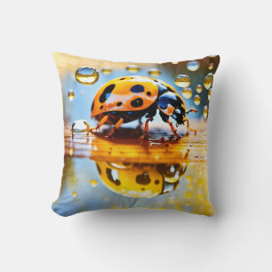 Ladybug in rain Throw Pillow