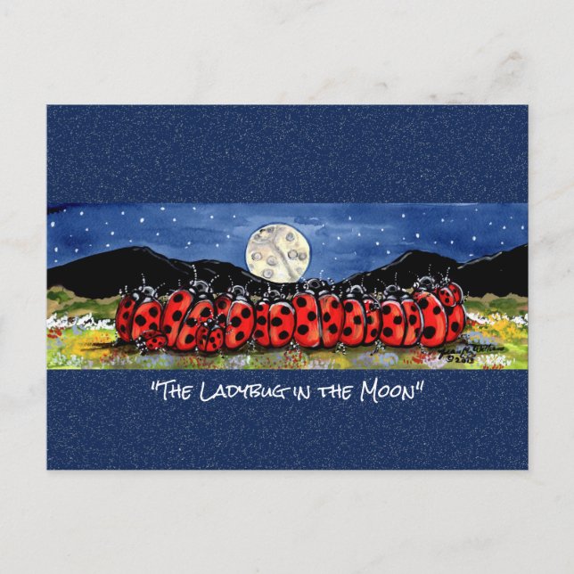 Ladybug in the Moon Whimsical Watercolor Postcard (Front)