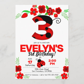 Ladybug Invitation for 3rd Birthday