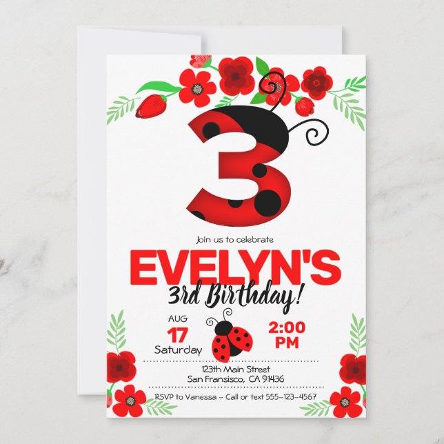 Ladybug Invitation pour le 3ème anniversaire (Devant)