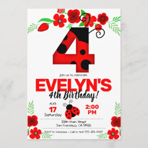 Ladybug Invitation pour le 4e anniversaire