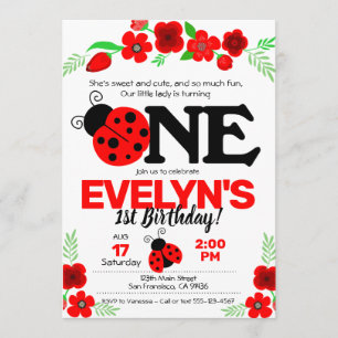 Ladybug Invitation pour le premier anniversaire