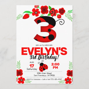 Ladybug Invitation pour le troisième anniversaire