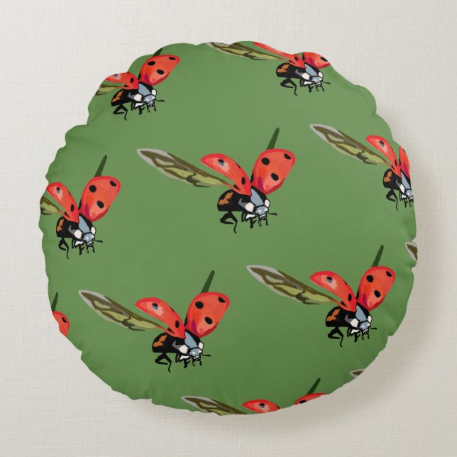 Ladybug, Ladybird Fly Round Pillow (Front)