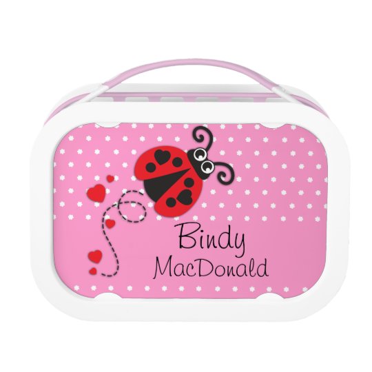 Ladybug / ladybird heart red girls name lunch box