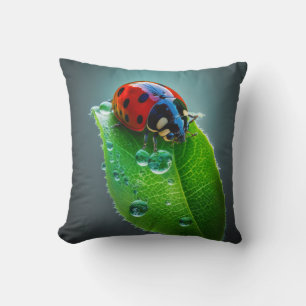 Ladybug Leaf Calm Tranquil Nature Peaceful Season  Throw Pillow