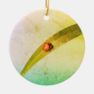 Ladybug Leaf Ceramic Ornament
