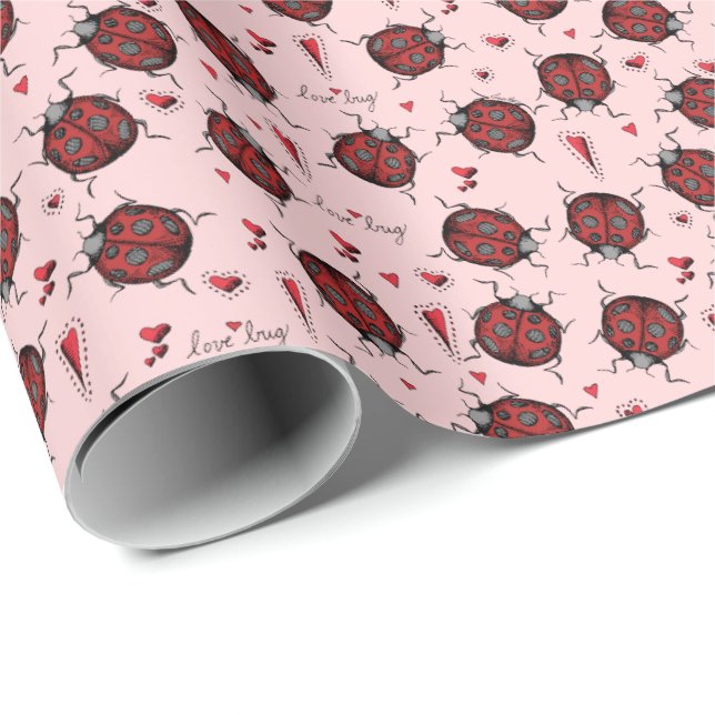 Ladybug Love Bug Red Hearts Valentines Day Wrapping Paper (Roll Corner)
