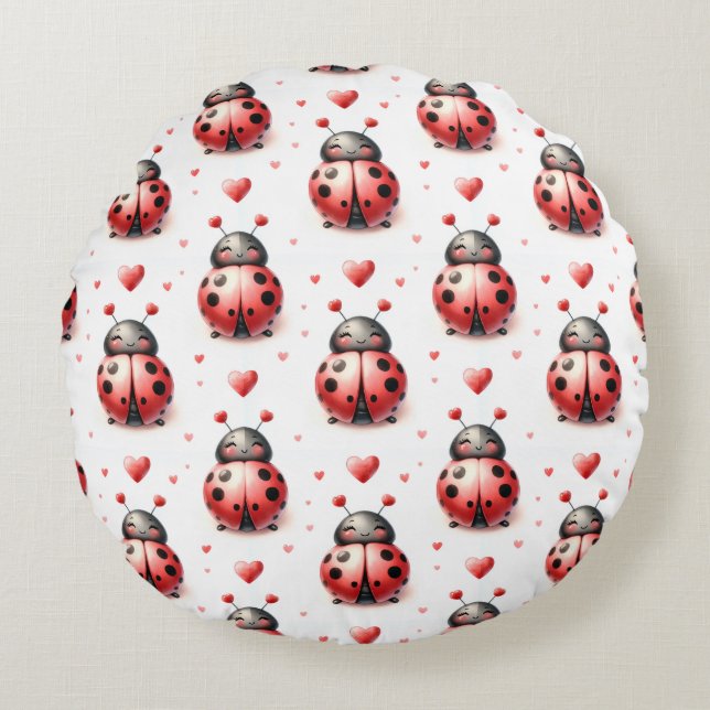 Ladybug Love Round Pillow (Front)