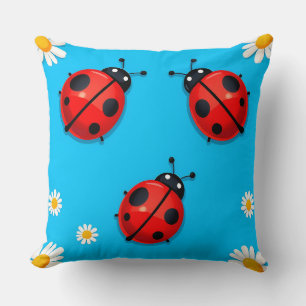 🐞 Ladybug Meadow Resting Scene Floral Home Decor Throw Pillow
