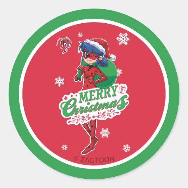 Ladybug | Merry Christmas Classic Round Sticker (Front)