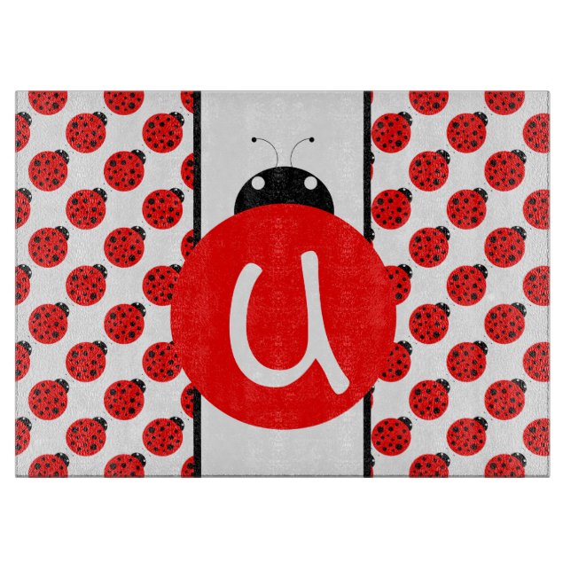 Ladybug Monogram Cutting Board (Front)