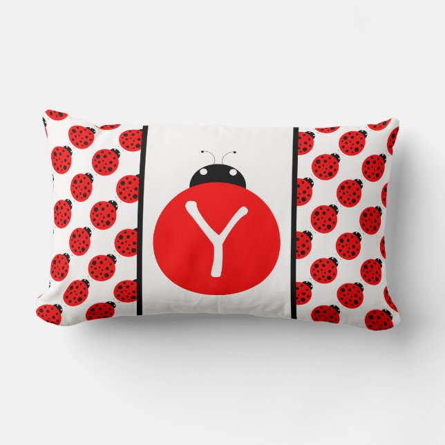 Ladybug Monogram Lumbar Pillow (Front)