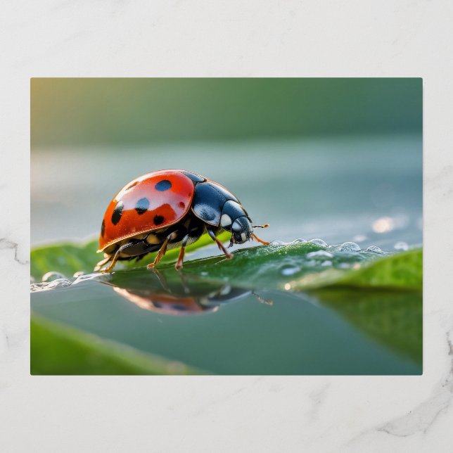 Ladybug Nature Colourful Wildlife Serene Tranquil  Foil Holiday Postcard (Front)