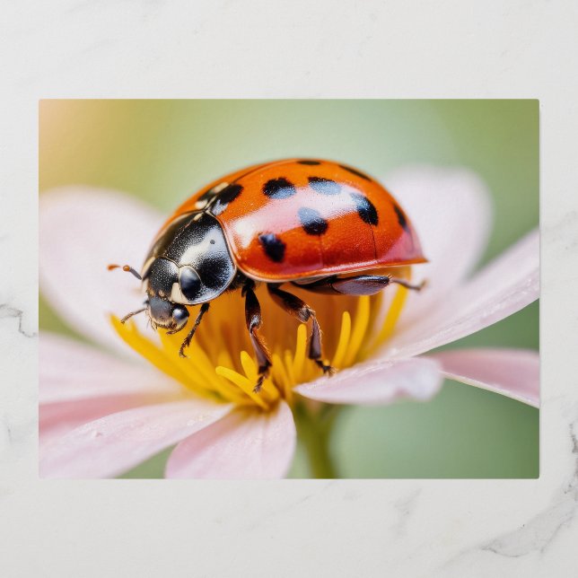 Ladybug Nature Colourful Wildlife Serene Tranquil  Foil Holiday Postcard (Front)