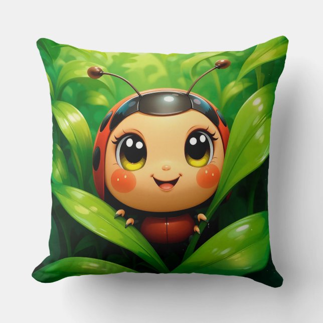 🐞 Ladybug Nature Scene For Cozy Spaces 🐞 Throw Pillow (Front)