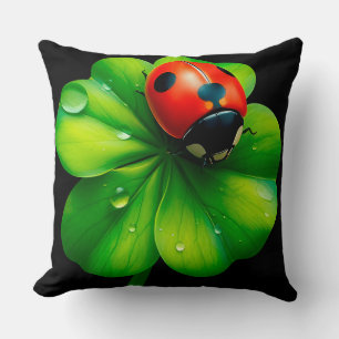 Ladybug on a Dew-Covered Leaf Throw Pillow