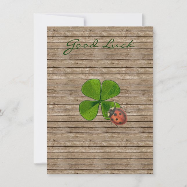 Ladybug on a four leaf clover - Good luck Thank You Card (Front)