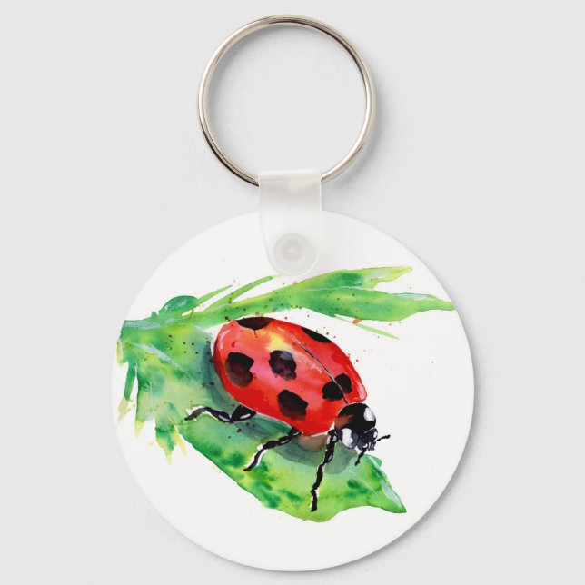 Ladybug on a Green Leaf Keychain (Front)