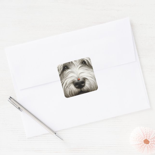 Ladybug On a Shaggy Dog's Nose Square Sticker (Envelope)