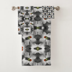 Ladybug On Dogwood Flower Abstract Nature   Bath Towel Set