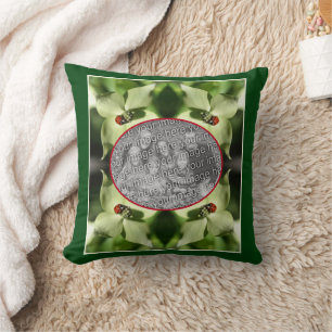 Ladybug On Dogwood Flower Frame Add Your Photo Throw Pillow