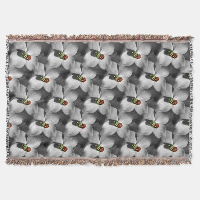 Ladybug On Dogwood Flower Nature Art Pattern Throw Blanket (Front)