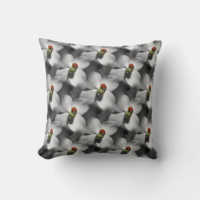 Ladybug On Dogwood Flower Nature Pattern Throw Pillow (Front)