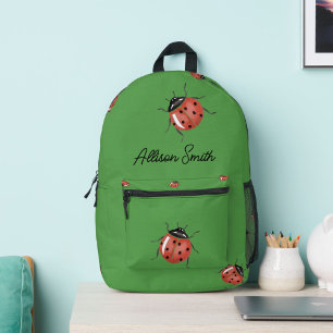 Ladybug on green personalized printed backpack