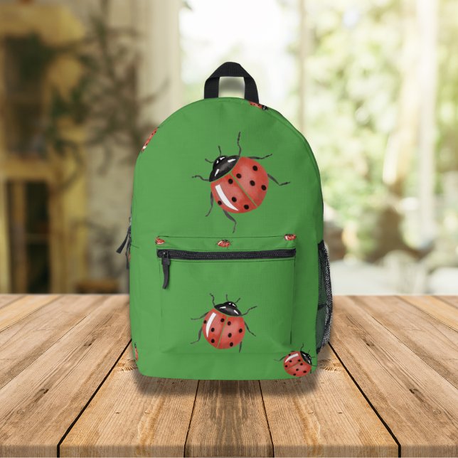 Ladybug on green printed backpack (Creator Uploaded)