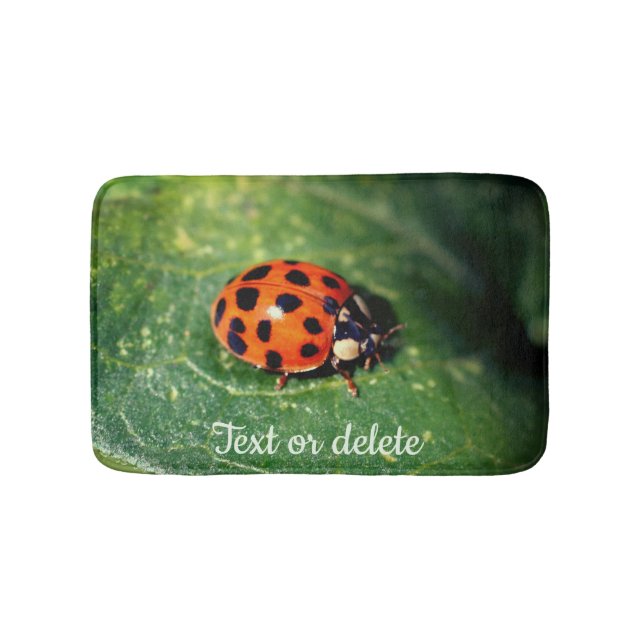 Ladybug On Leaf Close Up Personalized Bath Mat (Front)