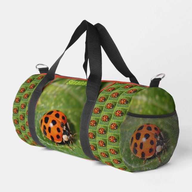 Ladybug On Leaf Personalized Duffle Bag (Right Corner)