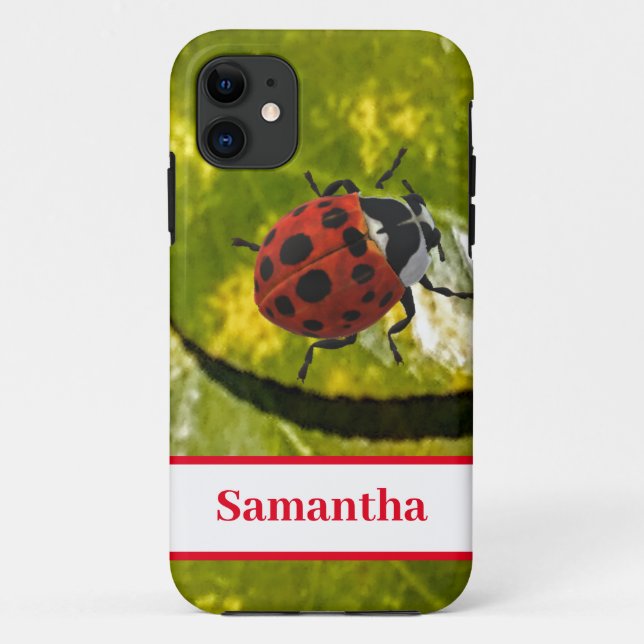 Ladybug on Leaf with Name Case-Mate iPhone Case (Back)